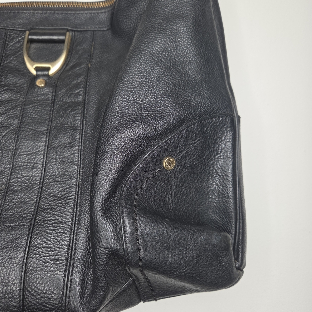 Cole Haan Hobo Handbag Soft Pebbled Black Leather With Tassel Purse - Picture 3 of 11